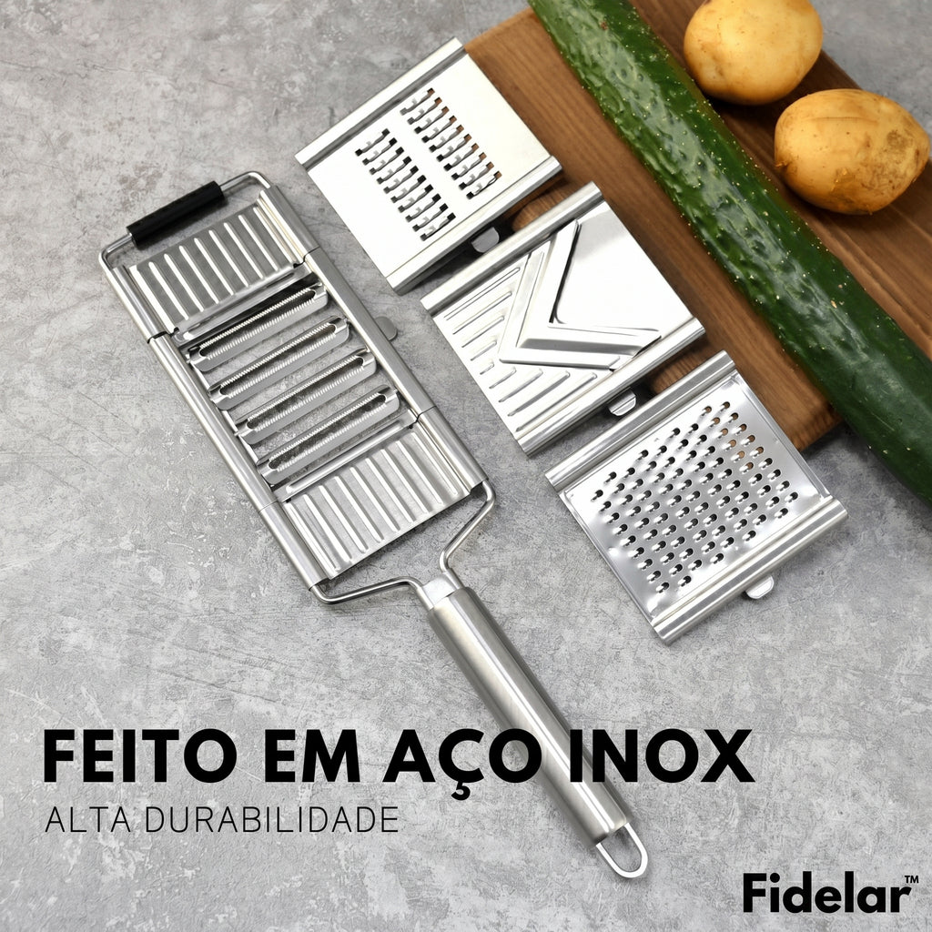 RalaFID™ - Ralador Multiuso Em Aço Inox + 4 Lâminas + Brinde Exclusivo