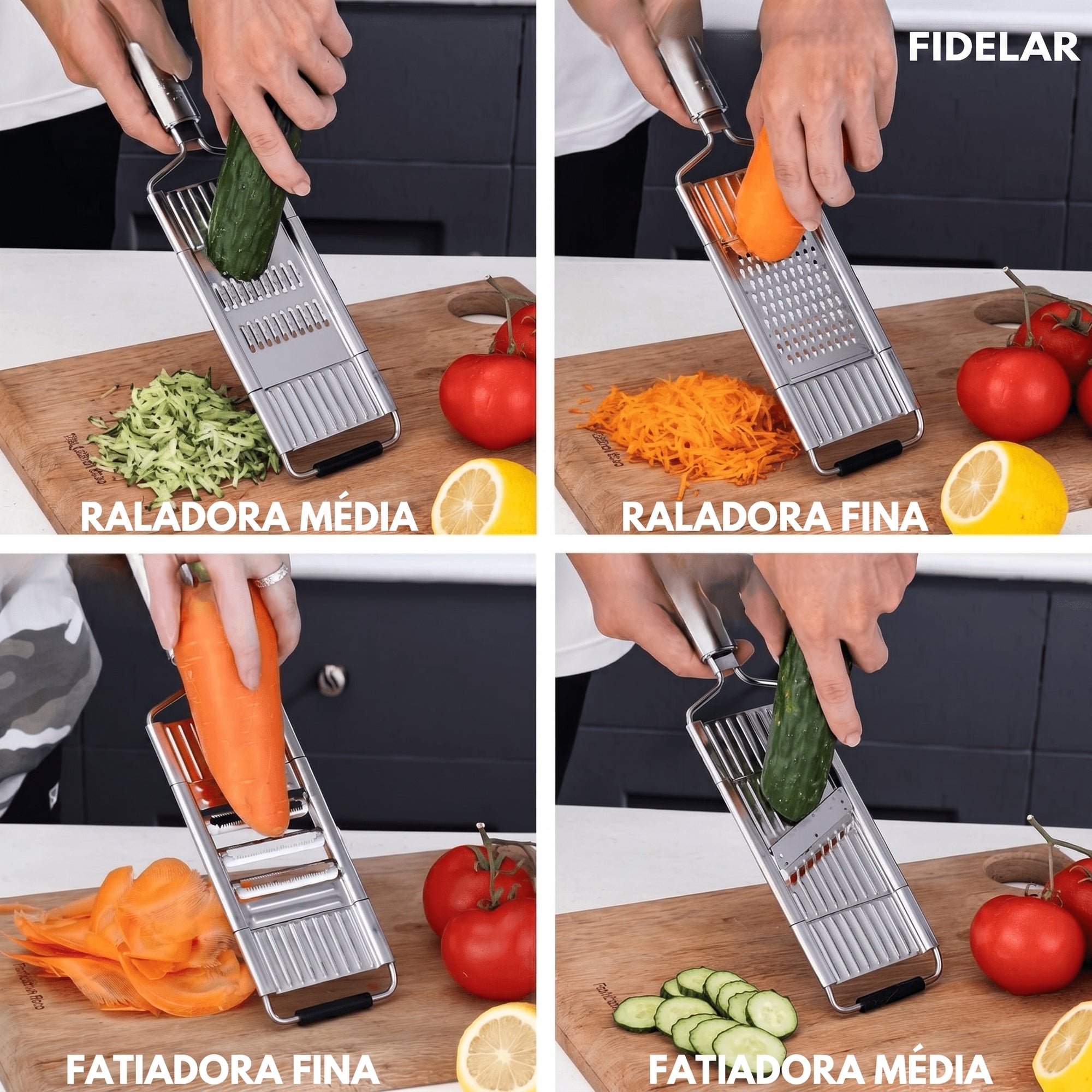 RalaFID™ - Ralador Multiuso Em Aço Inox + 4 Lâminas + Brinde Exclusivo