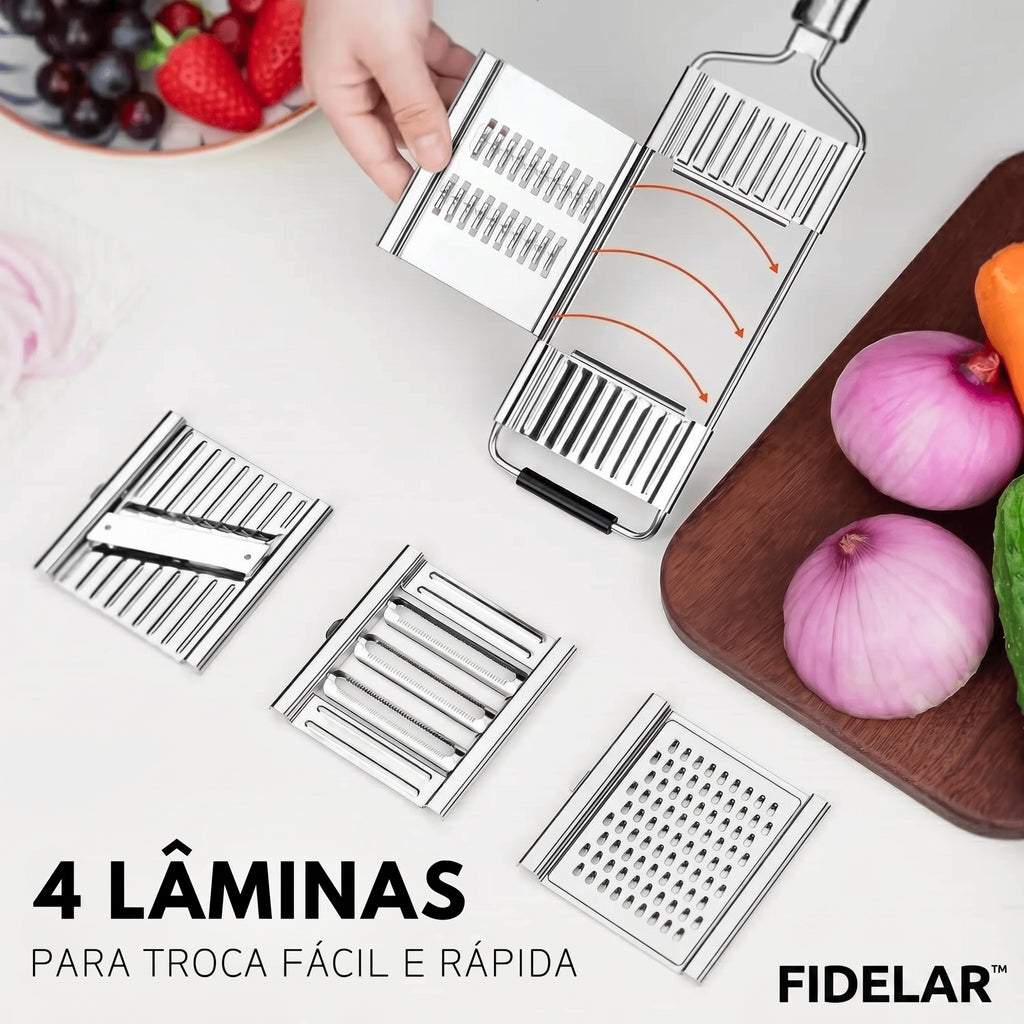 RalaFID™ - Ralador Multiuso Em Aço Inox + 4 Lâminas + Brinde Exclusivo