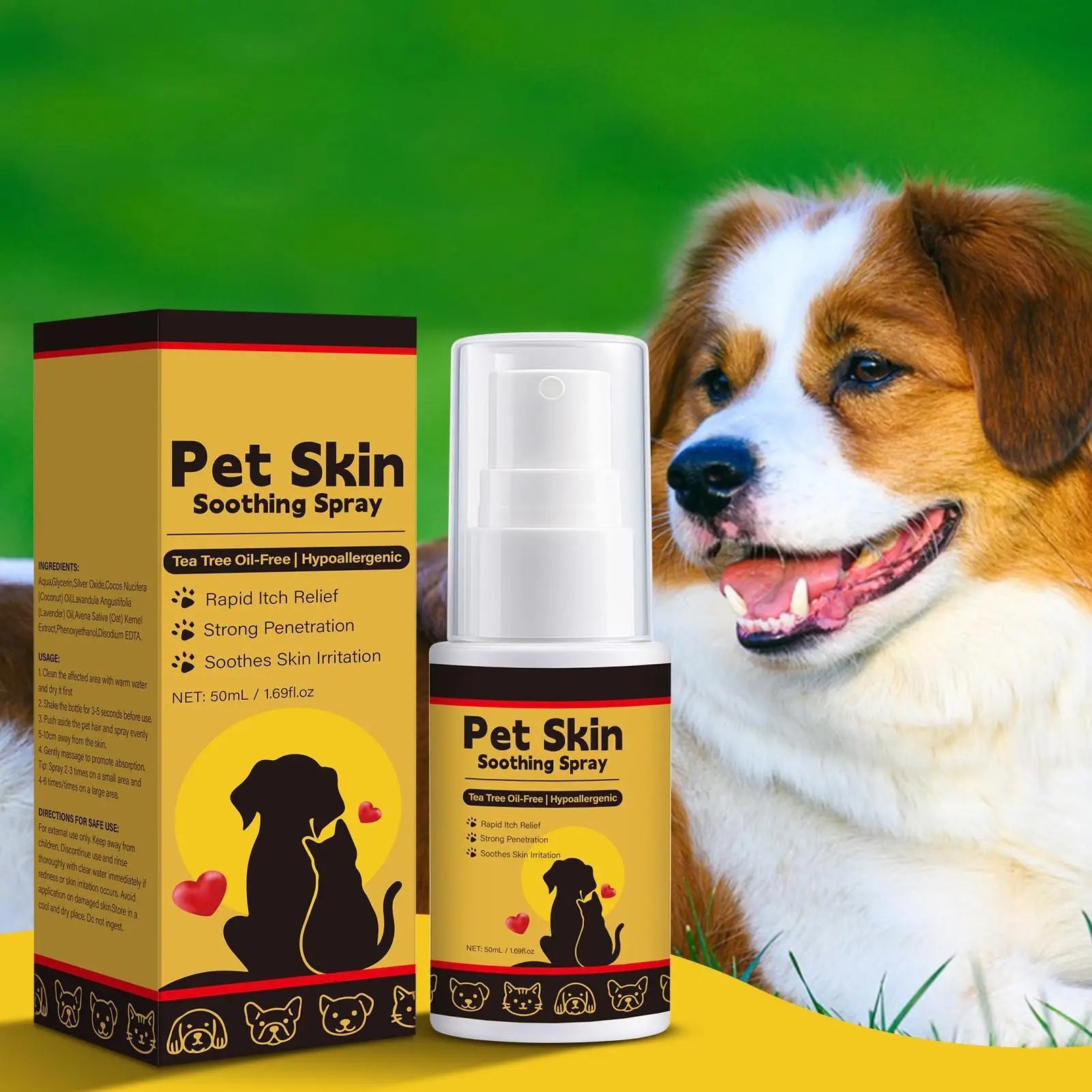 Spray para alívio de coceira para animais de estimação - Condicionador calmante de pele para gatos, spray para gatos de 50ml para aliciamento, hidratação e cuidados com feridas
