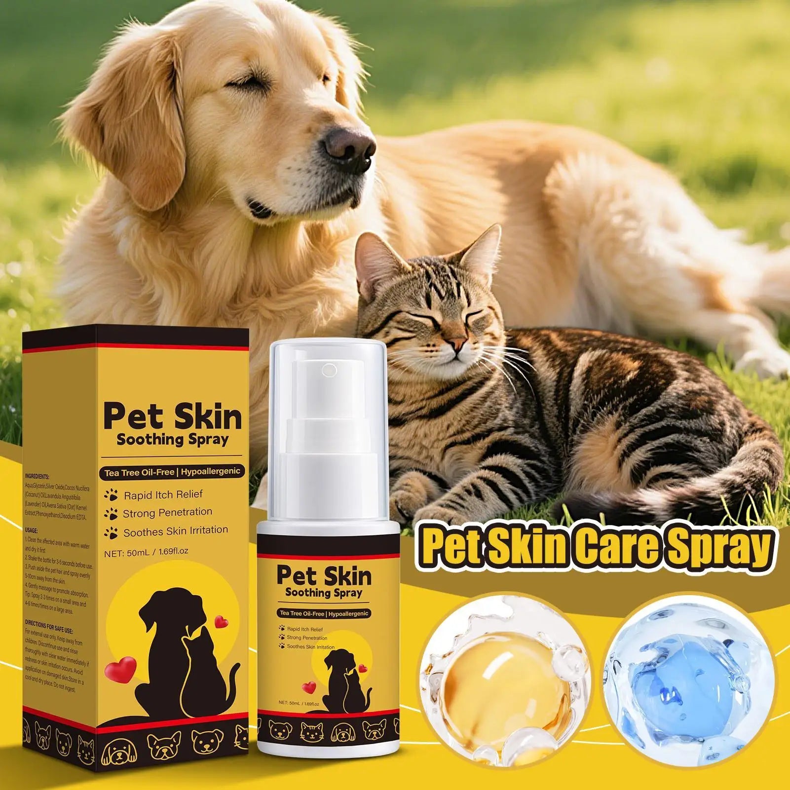 Spray para alívio de coceira para animais de estimação - Condicionador calmante de pele para gatos, spray para gatos de 50ml para aliciamento, hidratação e cuidados com feridas