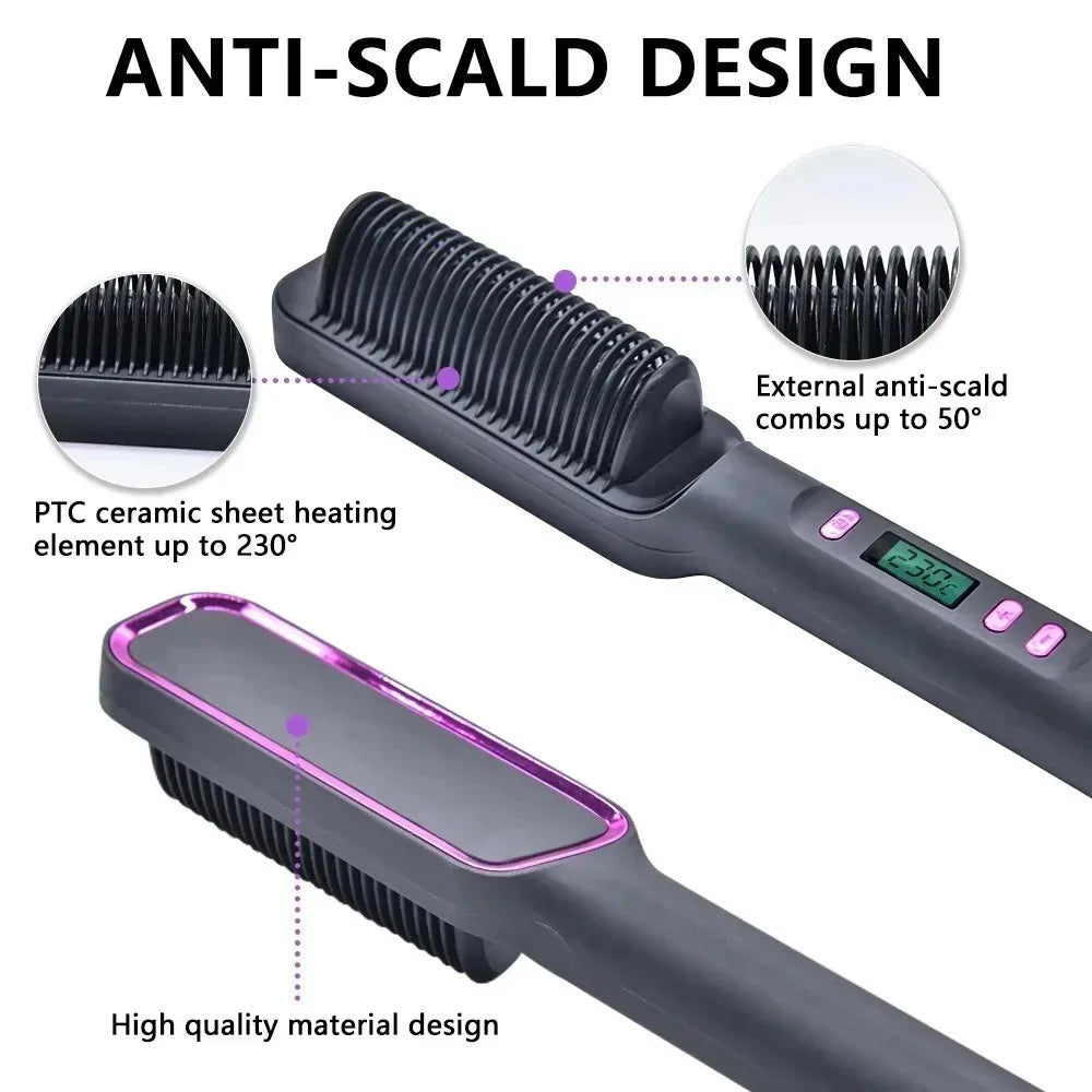 Alisador de cabelo escova aquecimento pente quente alisador de cabelo elétrico alisamento encaracolado multifuncional escova de ferro pente modelador