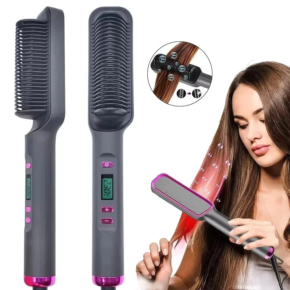 Alisador de cabelo escova aquecimento pente quente alisador de cabelo elétrico alisamento encaracolado multifuncional escova de ferro pente modelador