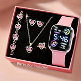 Conjunto de 6 peças de relógio eletrônico da moda, colar, brincos, conjunto de anel para adolescentes, meninos e meninas, a melhor escolha para frien