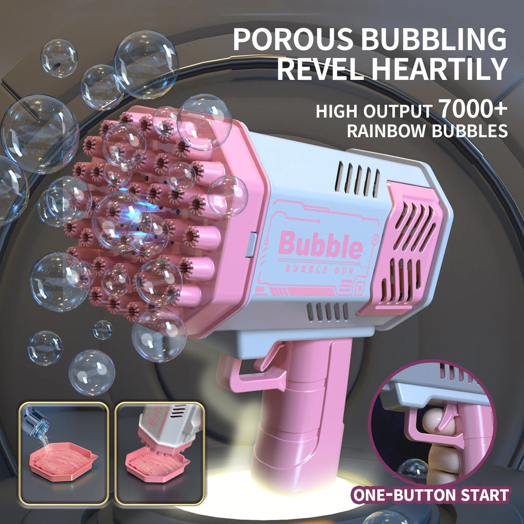 Máquina de bolhas de 40 buracos, totalmente automática, sopradora de bolhas, luz externa, sem bateria, sem bolha de água