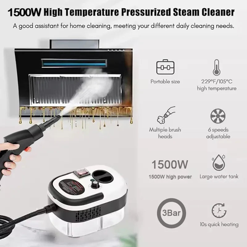 Limpador a vapor portátil portátil, máquina de limpeza a vapor pressurizada de alta temperatura com cabeças de escova para cozinha e carro