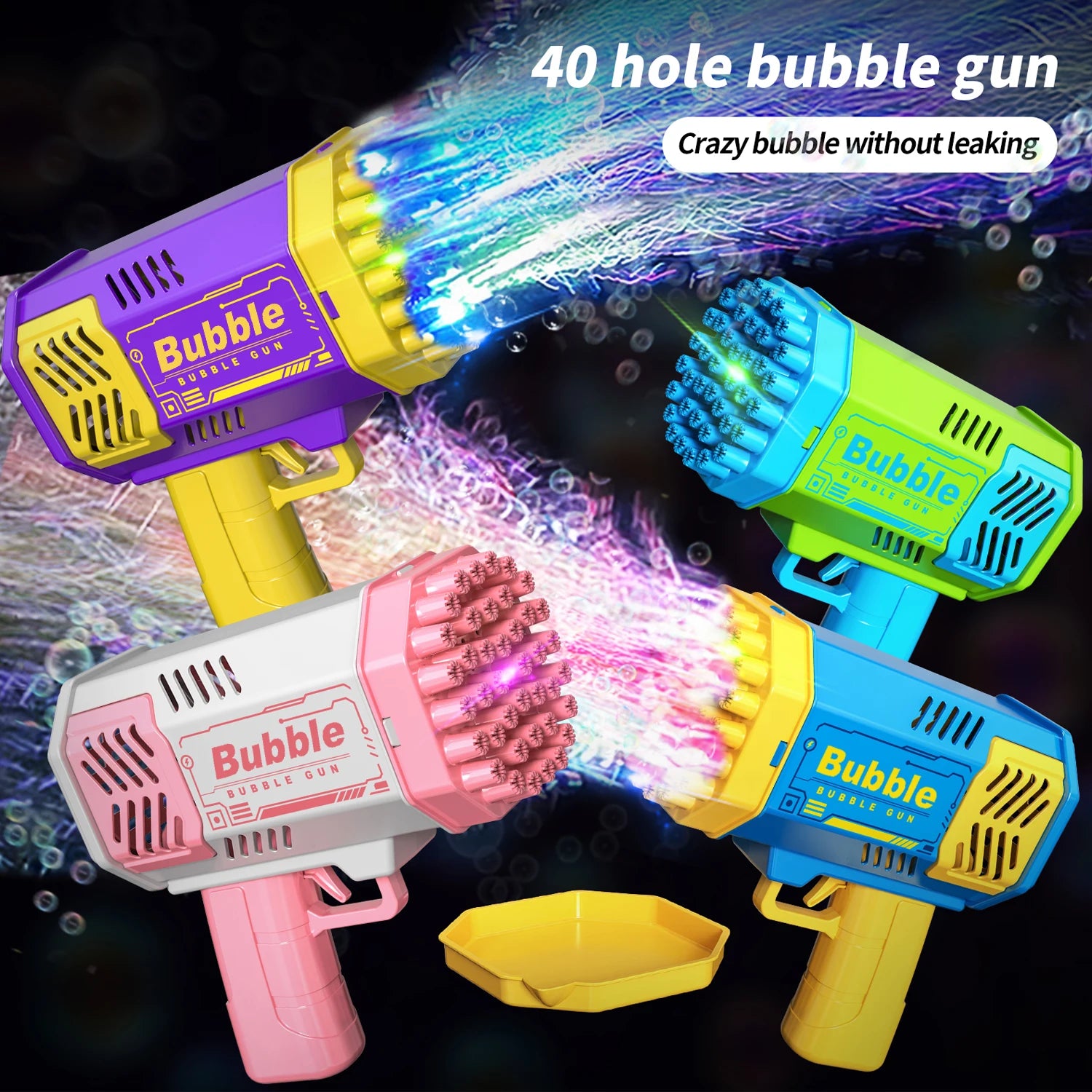 Máquina de bolhas de 40 buracos, totalmente automática, sopradora de bolhas, luz externa, sem bateria, sem bolha de água