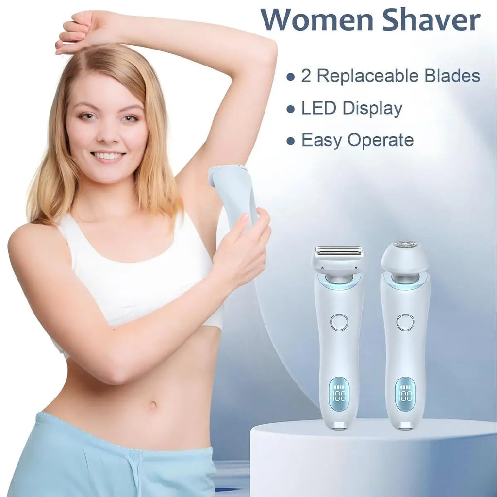 Dispositivo de Remoção de Pelos 2 em 1 para Mulheres, Depilador Elétrico e Aparador de Bikini, à Prova d'Água IPX7, Removedor de Pelos para Rosto e Corpo, para Pernas e Axilas