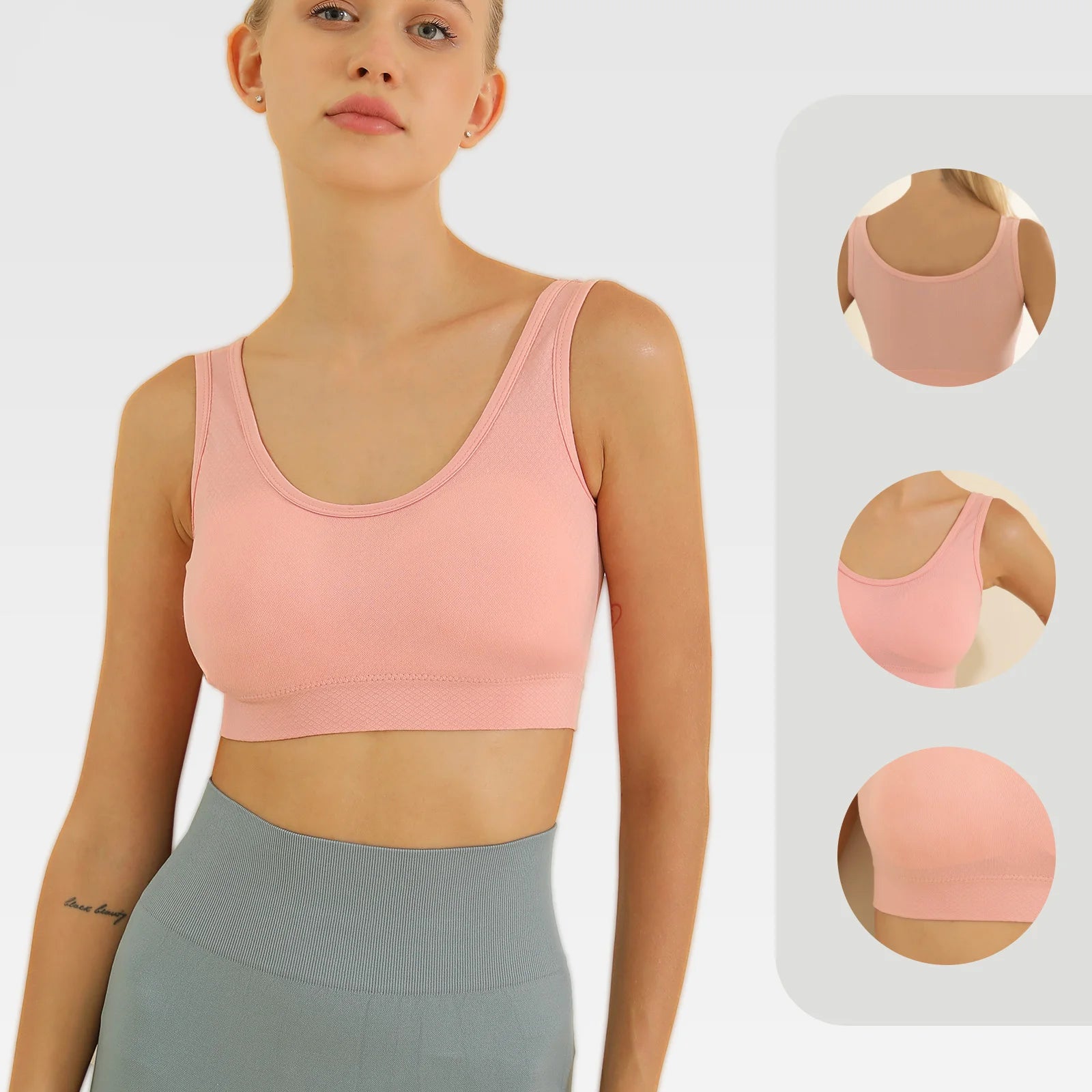 2 Peças，Sutiã sem emenda com alças largas，Camisa esportiva feminina，Respirável, Confortável，Roupa íntima