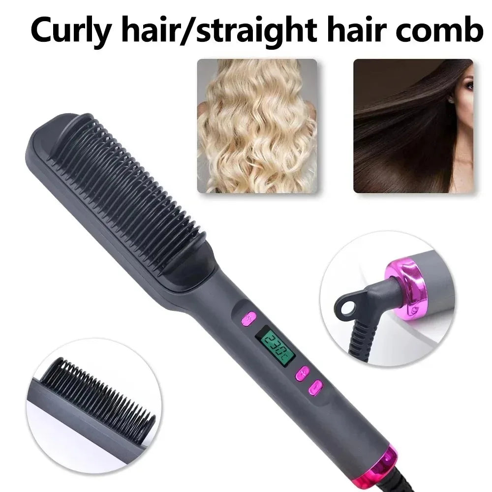 Alisador de cabelo escova aquecimento pente quente alisador de cabelo elétrico alisamento encaracolado multifuncional escova de ferro pente modelador