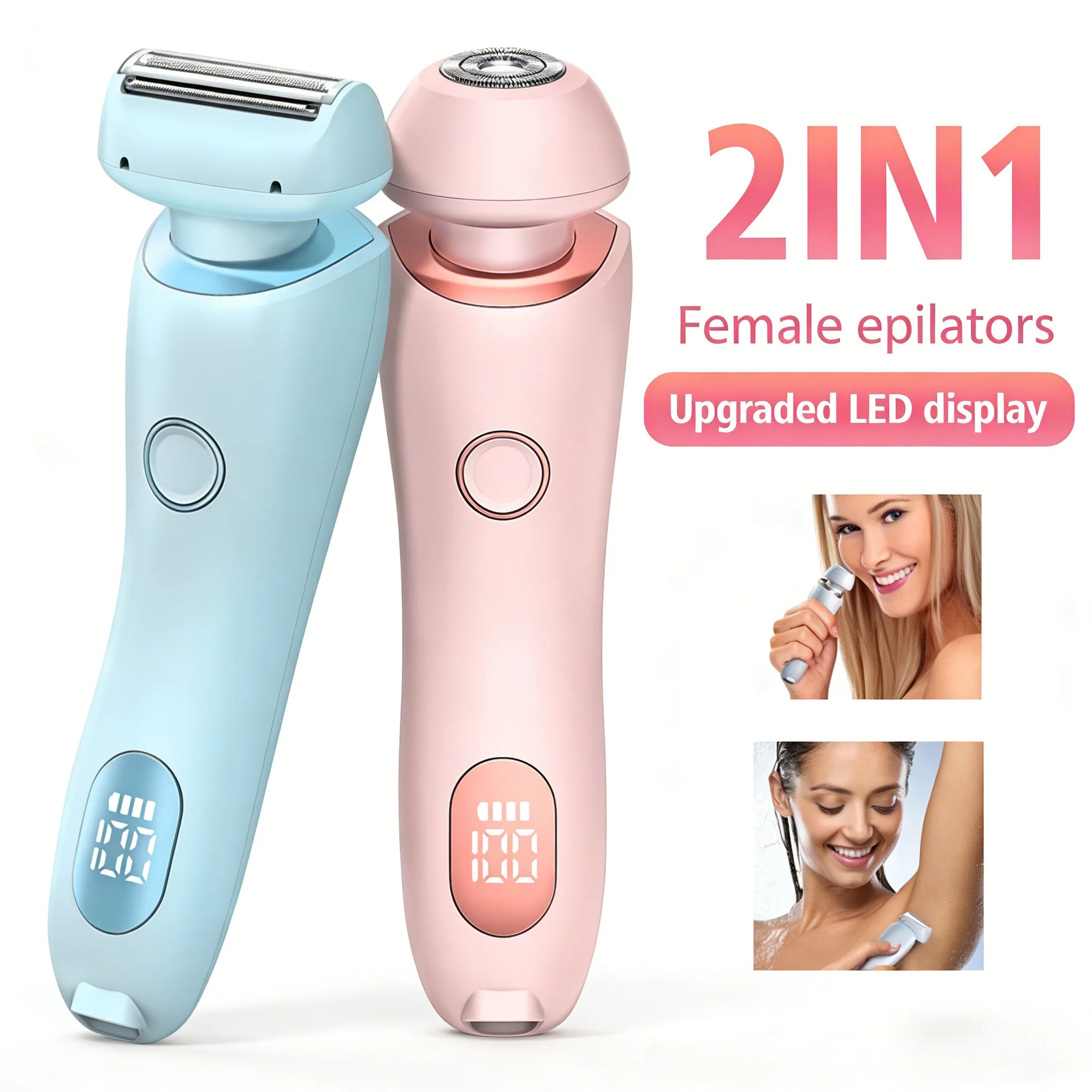 Dispositivo de Remoção de Pelos 2 em 1 para Mulheres, Depilador Elétrico e Aparador de Bikini, à Prova d'Água IPX7, Removedor de Pelos para Rosto e Corpo, para Pernas e Axilas