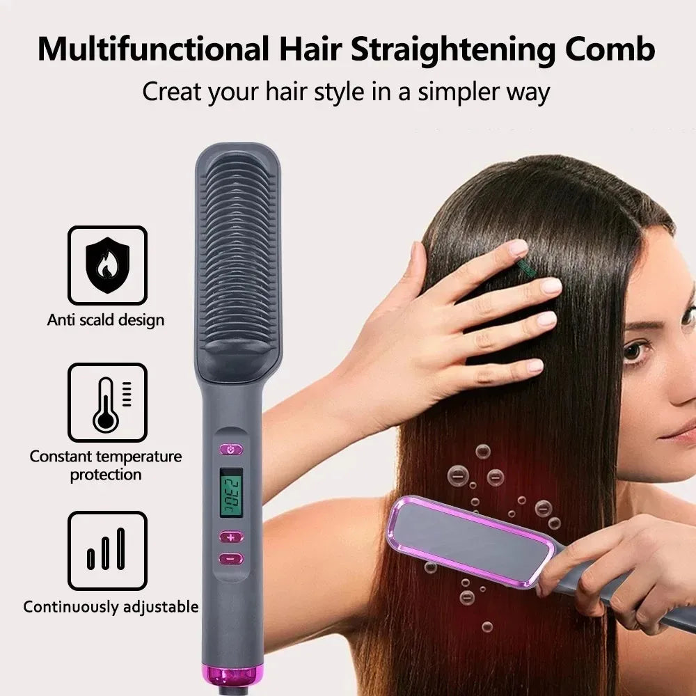 Alisador de cabelo escova aquecimento pente quente alisador de cabelo elétrico alisamento encaracolado multifuncional escova de ferro pente modelador