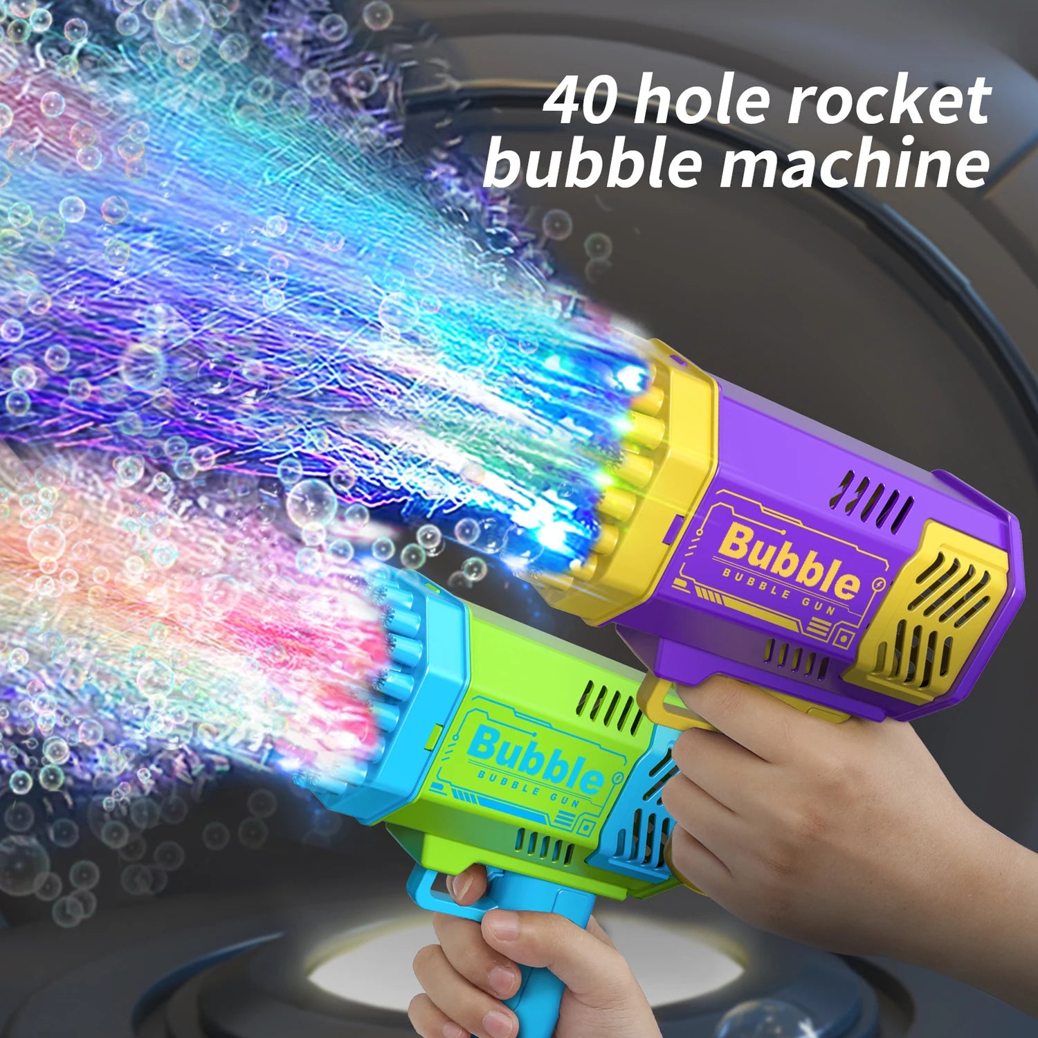 Máquina de bolhas de 40 buracos, totalmente automática, sopradora de bolhas, luz externa, sem bateria, sem bolha de água
