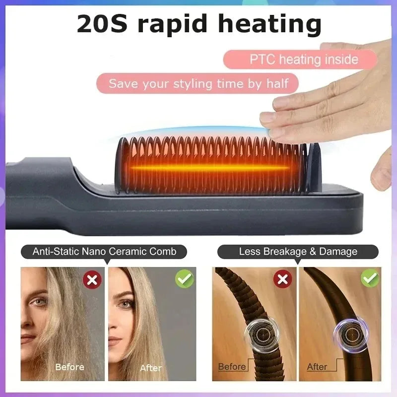 Alisador de cabelo escova aquecimento pente quente alisador de cabelo elétrico alisamento encaracolado multifuncional escova de ferro pente modelador