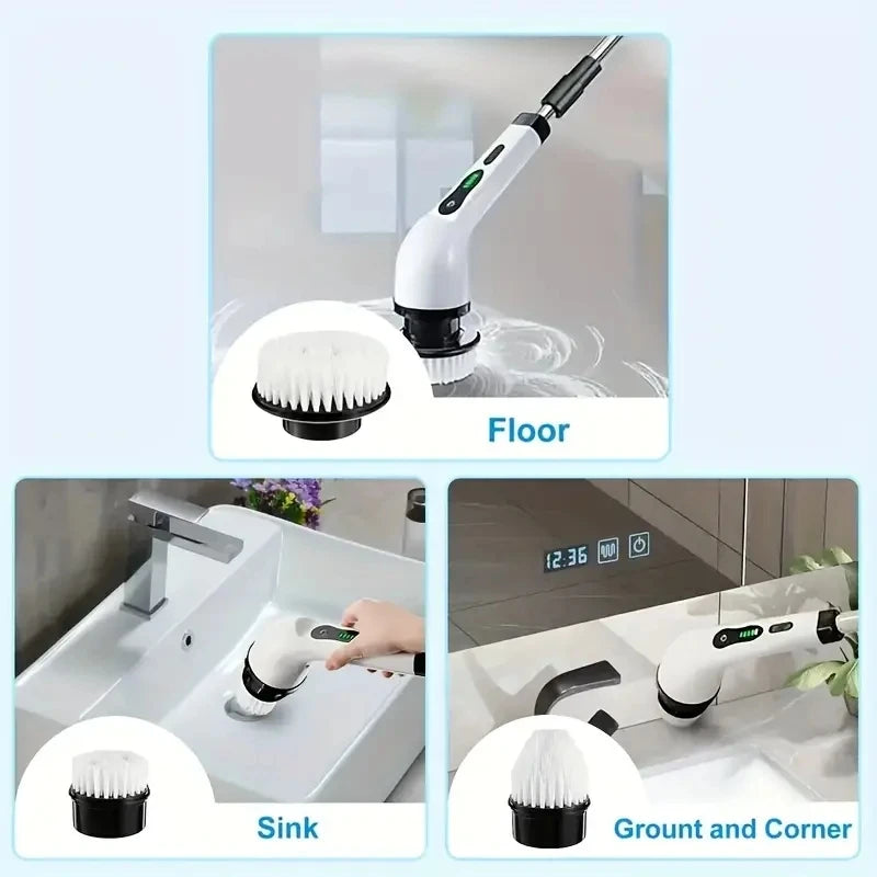 1 Conjunto, Escova de Limpeza Elétrica, Escova Rotativa Elétrica Sem Fio, 7 Cabeças de Escova e Cabo Extensível Ajustável, Escova de Limpeza para Banheiro, Ferramentas de Limpeza Doméstica