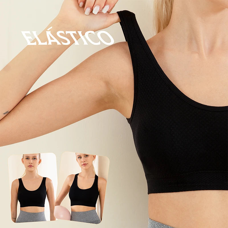 2 Peças，Sutiã sem emenda com alças largas，Camisa esportiva feminina，Respirável, Confortável，Roupa íntima