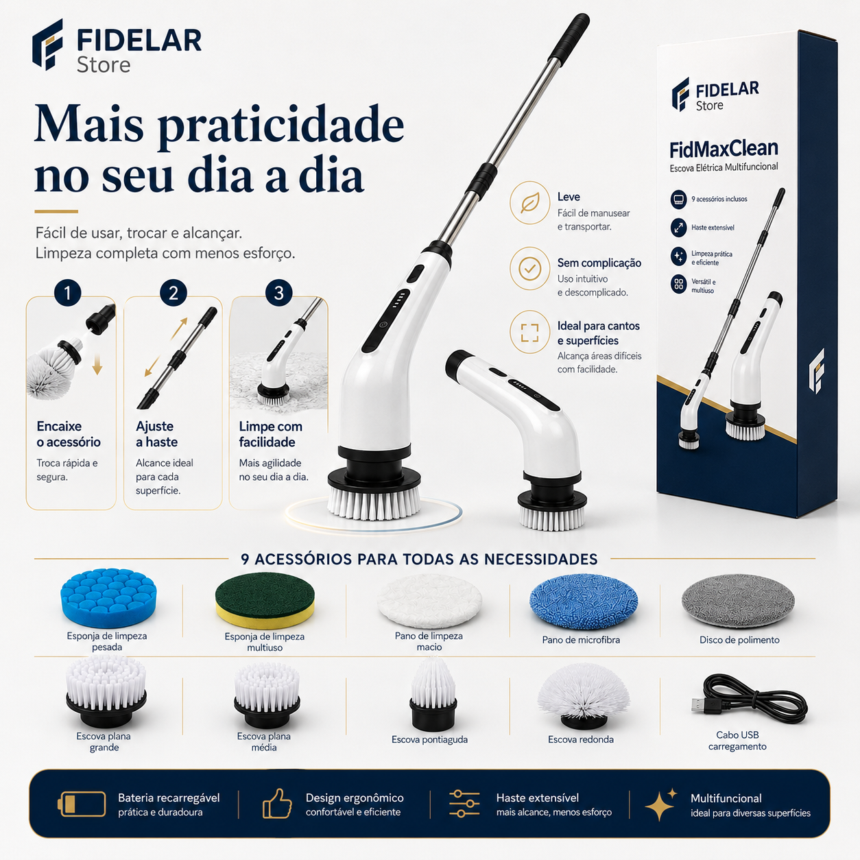 Clean MaxPro - Escova Elétrica 9 em 1 Para Limpeza Profunda (+Brindes Grátis)