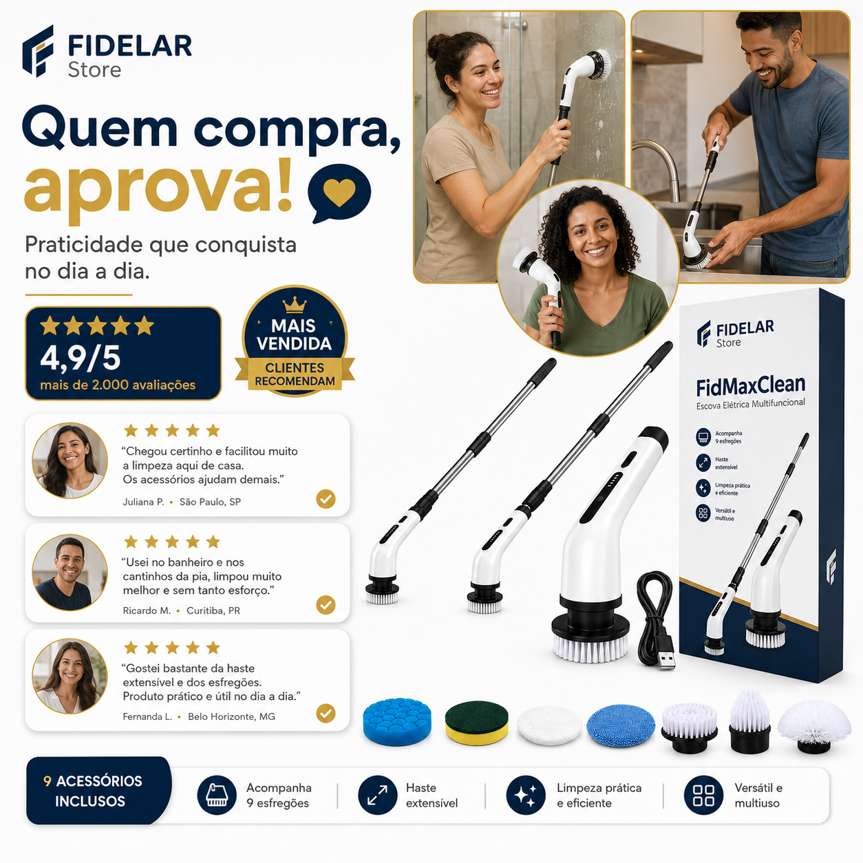 Clean MaxPro - Escova Elétrica 9 em 1 Para Limpeza Profunda (+Brindes Grátis)