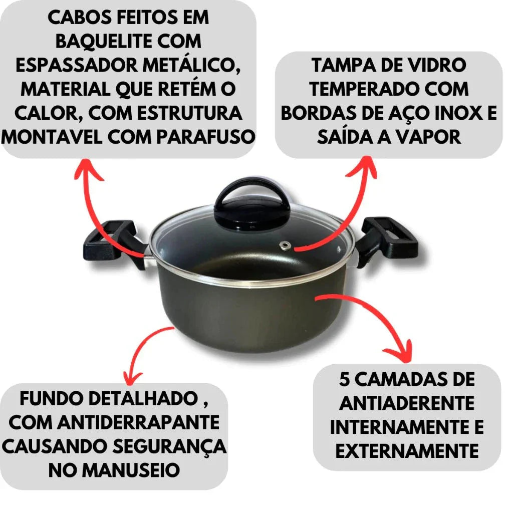 Jogo de Panelas 8 Peças Antiaderente Com Tampa Vidro