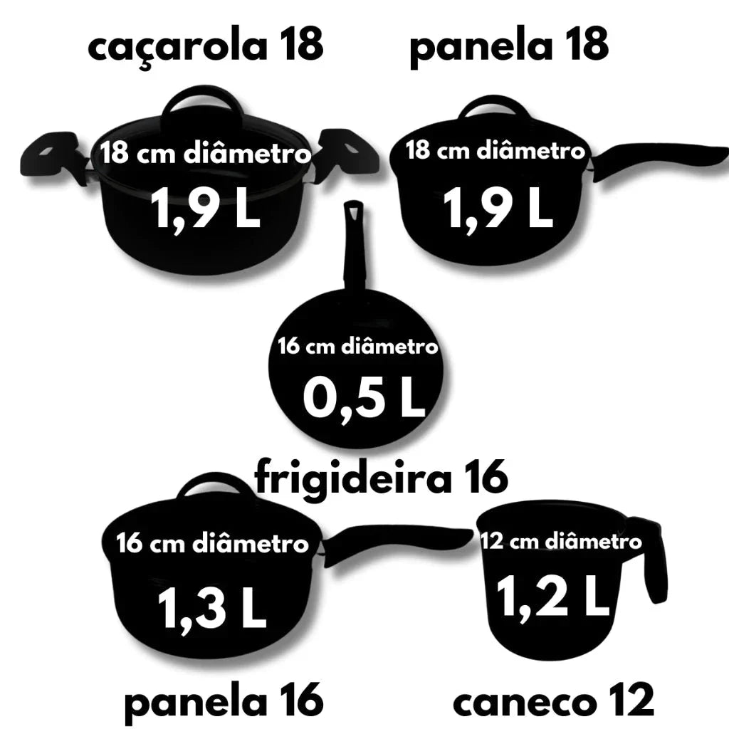 Jogo de Panelas 8 Peças Antiaderente Com Tampa Vidro